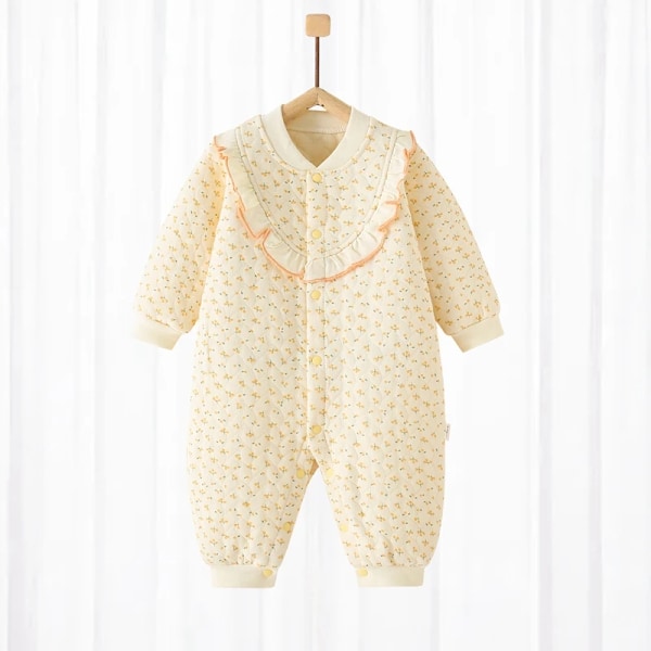 Nyfödd Bomullsbody med Blommönster, Babyflicka Kläder, Vår & Höst, Mjuk Baby Jumpsuit, Spädbarnsflicka Kläder Set 0-18M 74 yellow EU: 3-6m