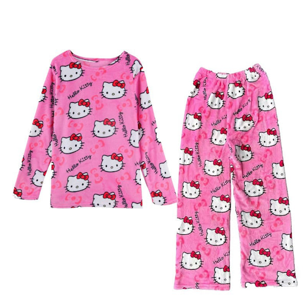 Trykte Kawaii Tegneserie Pyjamas Kvinders Natsæt Piger Langærmet Skjorte Bukser Pyjamas Hjemmetøj Sæt Pink suit M