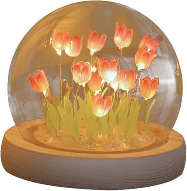 MISNODE DIY Tulip Materialepakke Tulip Ambient LED Soveværelseslampe Simulationsblomst til Pink