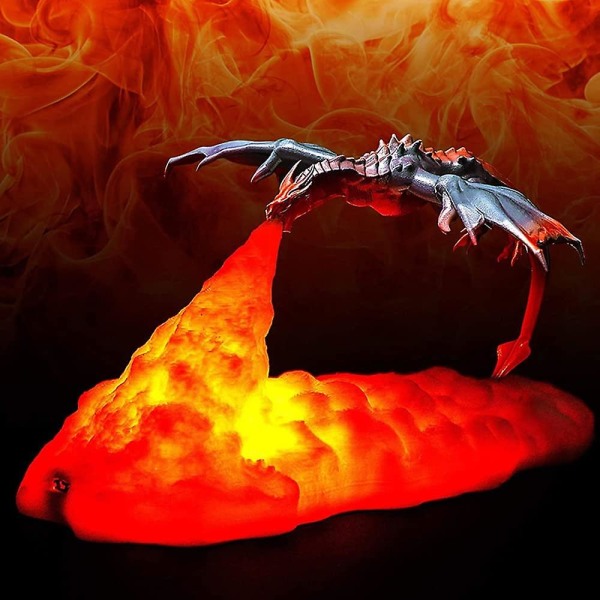 Fire Dragon-lamper, 3d-trykt nattlys for barn, led månelys, usb-dragelampe juledragegaver Red--Fire Dragon