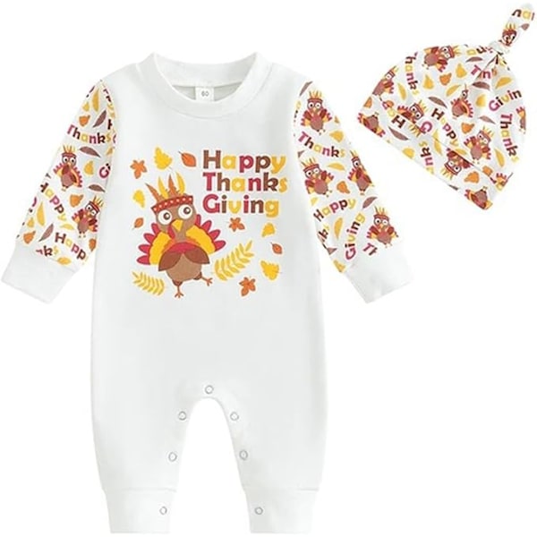 Infant Baby My 1st Thanksgiving Romper Bodysuit Striped Hooded Little Turkey One-Piece Jumpsuit 6-12Months