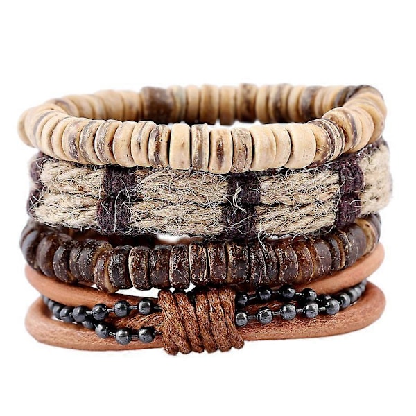 Simple Retro Set Bracelet Braided Leather Bracelet Coir Bracelet Men's Hemp Rope Leather Bracelet