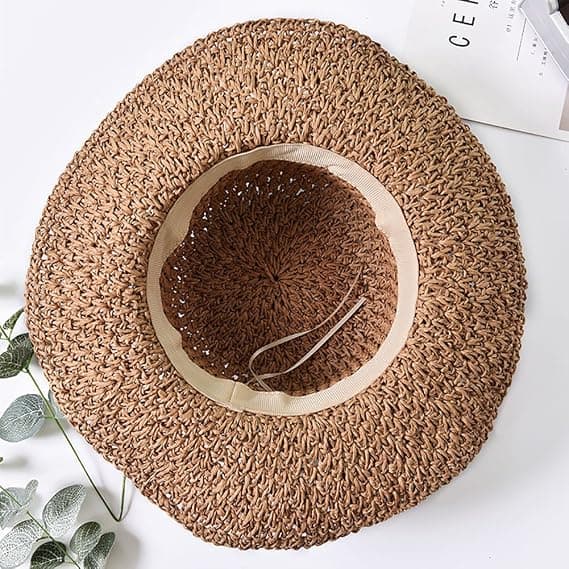 Women's Straw Sun Hat, Foldable Wide Brim Straw Hat, Bowknot Sun Hat, Adjustable Beach Hat, Elegant Bucket Hat, UPF 50 UV Protection