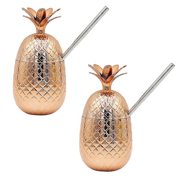 2 st plastglas 500 ml ananas drinkmuggar tumbler med stretchhalm vinglas dricka cocktail öl juice muggar bar fest dryckesvaror flerfärgad Gold Bronze