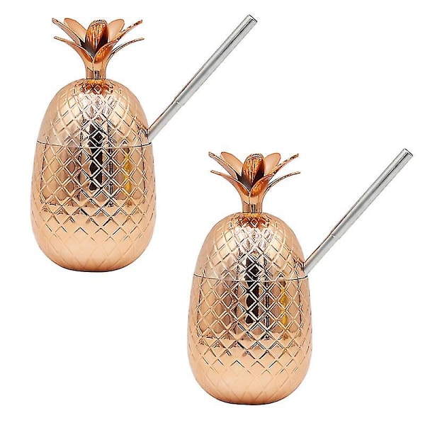 2 stk. Plastikkop 500ml Ananas Drikkekopper Tumbler Med Strakt Sugerør Vinglas Drikke Cocktail Øl Saft Kopper Bar Fest Drikkevarer Multi-farve Bronze