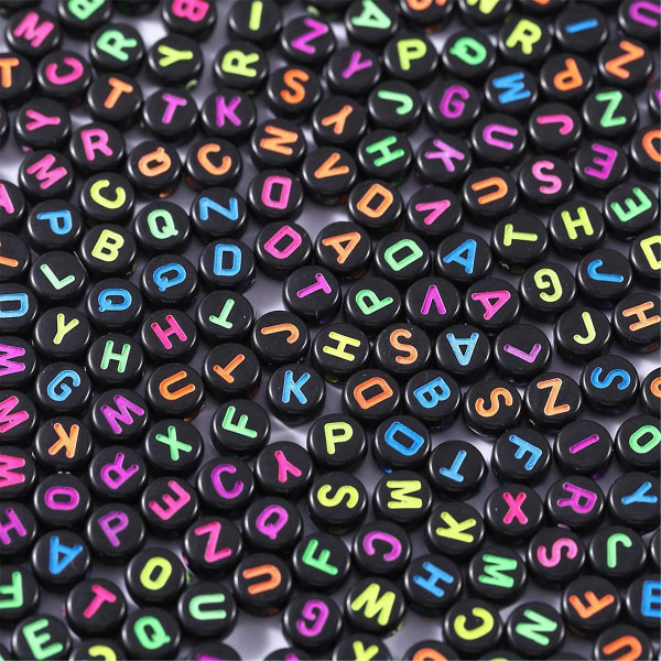 1000 stk svarte blandede runde akryl alfabetperler 4x7 mm fargerike bokstavperler for smykkelaging black  multicolor