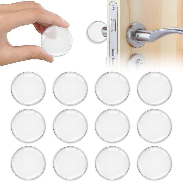 12 stk Veggdørstopper Sett, 40mm Silikondørstopper, Selvklebende Transparent Rund Dørhåndsbuffer Effektiv