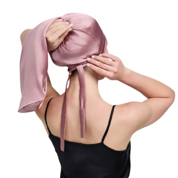 Lang sovehette 100 % silke rosa Pink