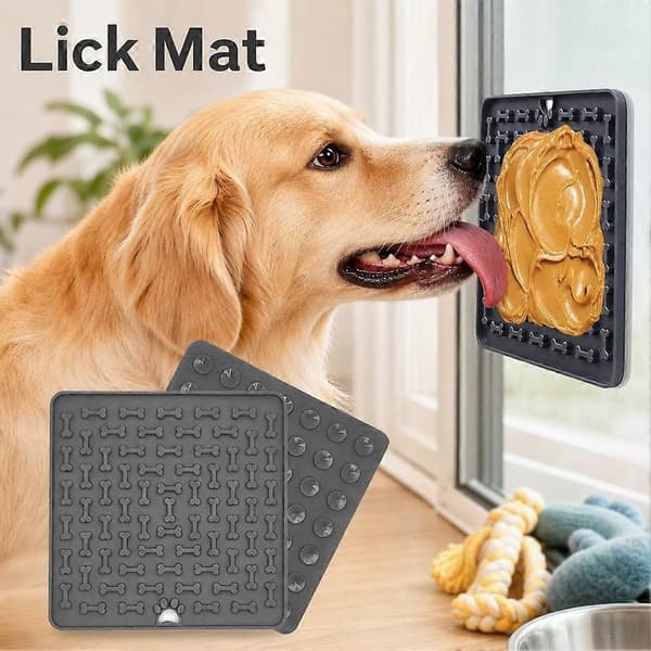 Långsam matningsmatta för husdjur - Benlabyrint Anti-Gulp Silikon Slickplatta Gray licking mat