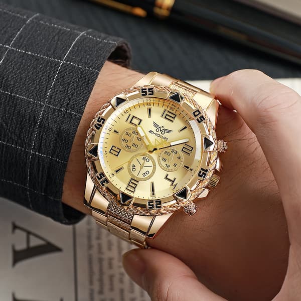 Herre Quartz Ur Mode Rustfrit Stål Kronograf Business Ure til Mænd Gold