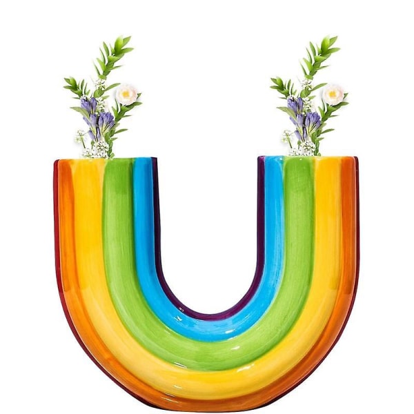 Regnbue-U-formet vase - levende dekorativ blomstervase med moderat kapasitet for gårdshusinnredning og bordstyling