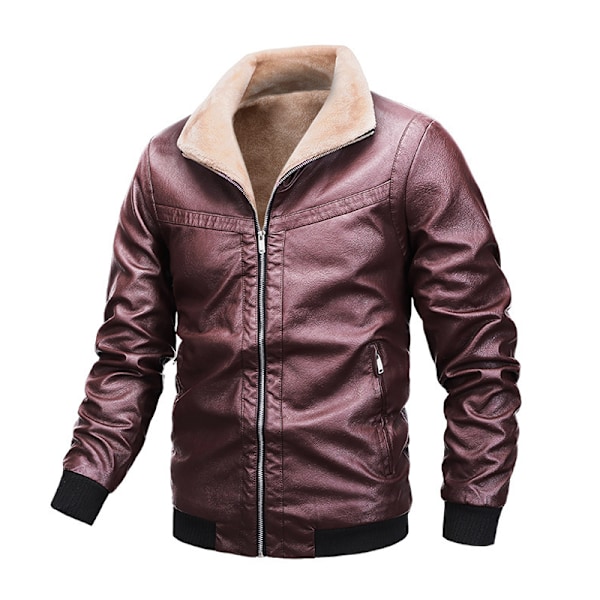 Höst-Vinter Herrar Fleece Varma PU Läderjackor Retro Blixtlås Vindjacka Motorcykeljackor Modekläder Black L