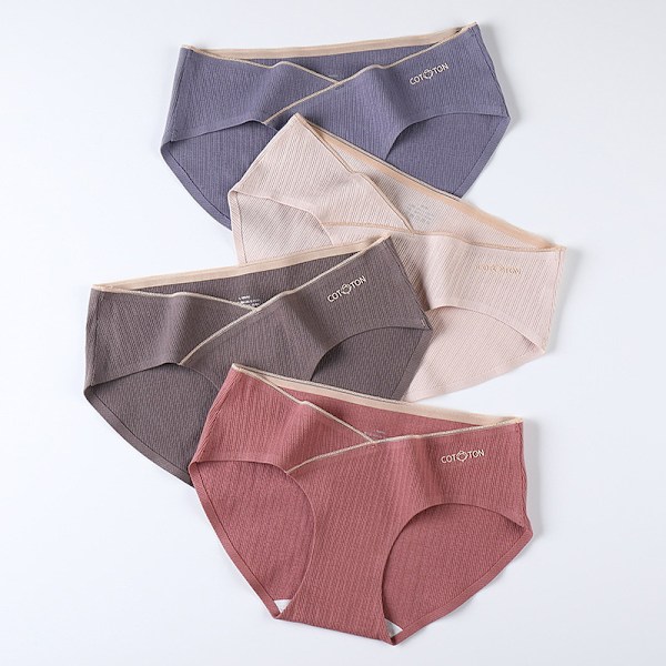 4-pack Sömlösa Bomullsunderkläder för Gravida Kvinnor Andningsbara Mammabyxor Bekväma Lågmidjade Byxor color 1 4pcs XL