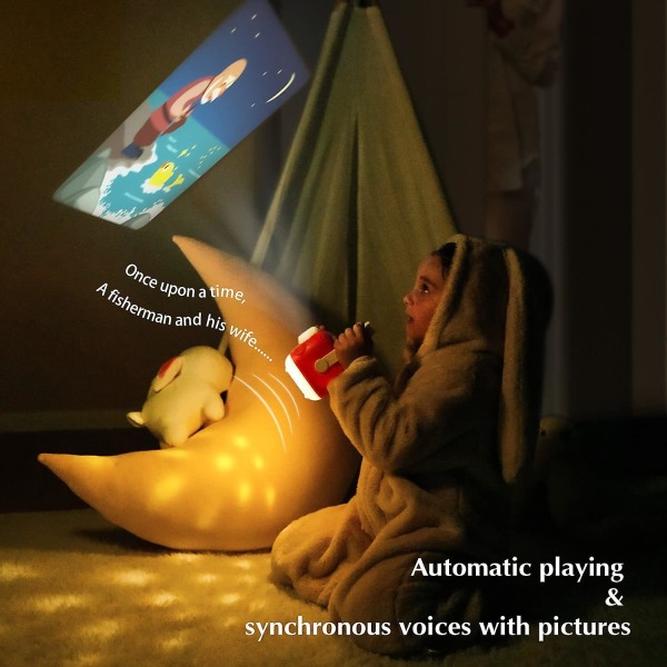 Katea Kids Storybook Projector, Baby Sleep Storytelling Machine med beroligende musikk og hvit støy, pedagogiske historieleker med nattlys for 3 år