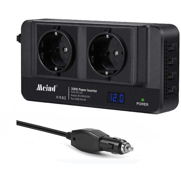 200W Bilomformer 12V til 220V Strømkonverter Fire USB-porter + Dobbeluttak
