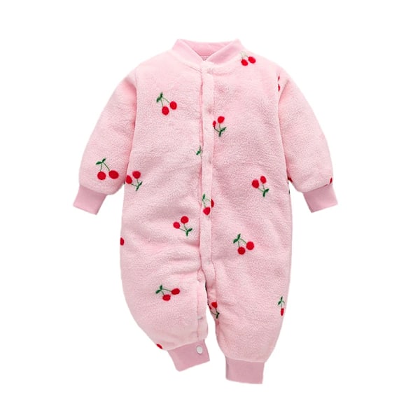 Nyfødt babyklærsett myk babyjentejakke guttejumpsuit flanell baby romper baby jumpsuit klær 0-18 måneder Cherry 12M