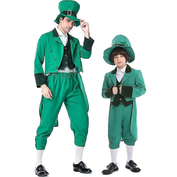 St. Patrick Dräkt Grön Leprechauns Cosplay Karneval Kostym För Vuxna Barn Hög kvalitet Child L