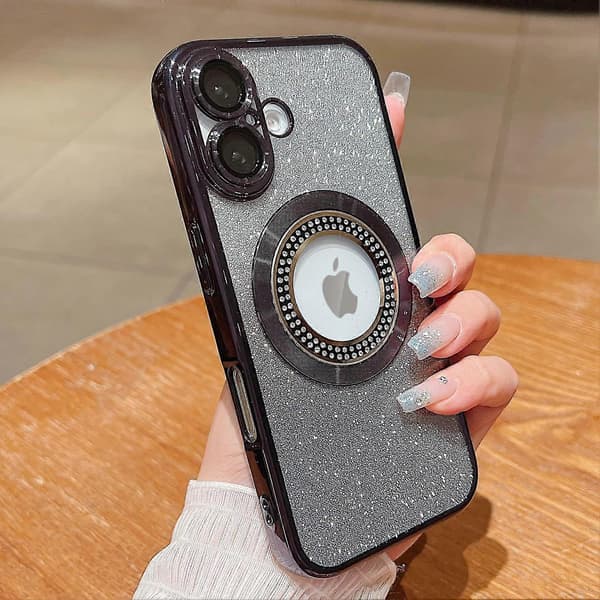 Misscase for iPhone 16 Magnetic Glitter Case Compatible with MagSafe, Full Protection Slim Shockproof Anti-Scratch Case with Camera Lens Protector black