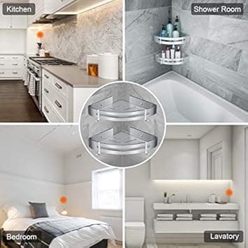 (Triangle, 2 pieces) Corner shelf for shower, bathroom shelf without drilling