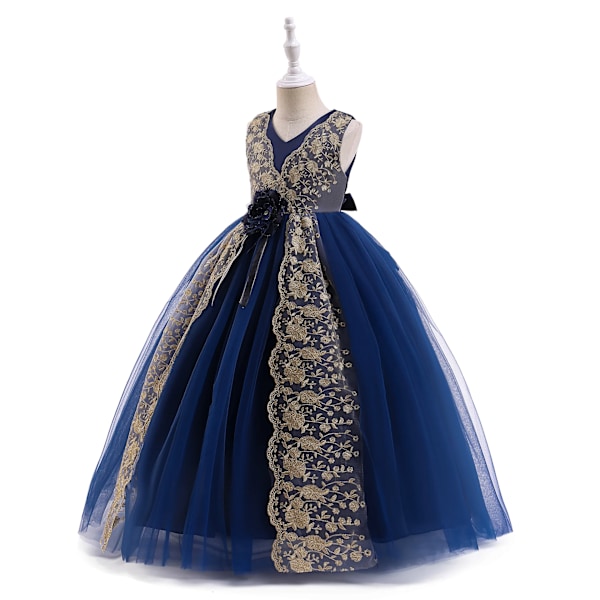 Blomsterflickedräkt Juldräkt Tulle Prinsessa Rosett Fest Bröllop Kväll Sommar LP-283-Navy Blue 130cm