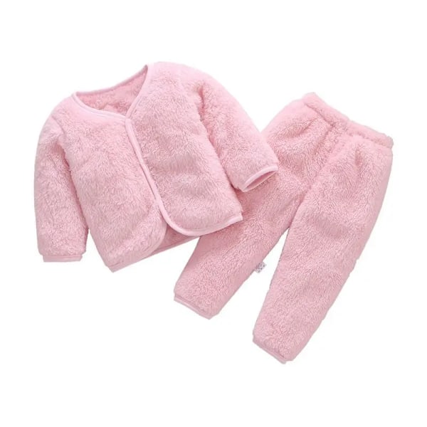 Nyfødt baby pige flanel frakke blød jakke til dreng baby outfit blød spædbarn sæt 0-24 måneder Pink EU: 9-12m