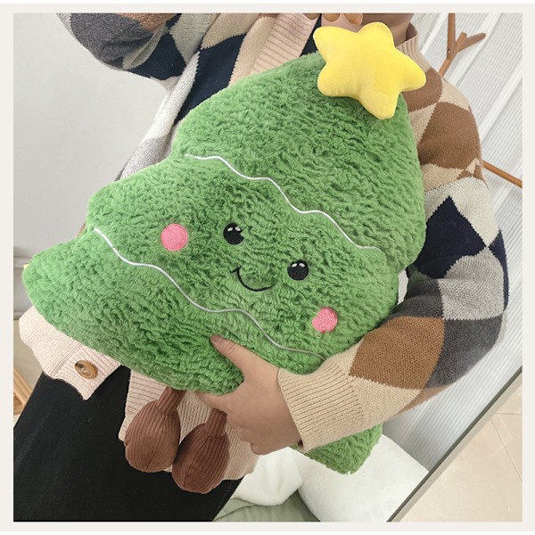 Julepynt pute med juletre-dukke, stue-sofa-pute, seng-pute, smilende juletre