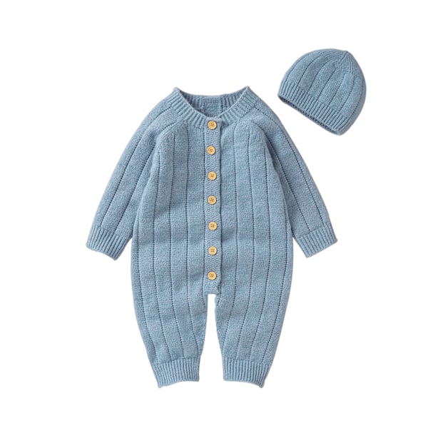 Stickade babyjackor varma kläder 0-18 månader långa ärmar och mössor höst vår outfits Azul 12-18Months