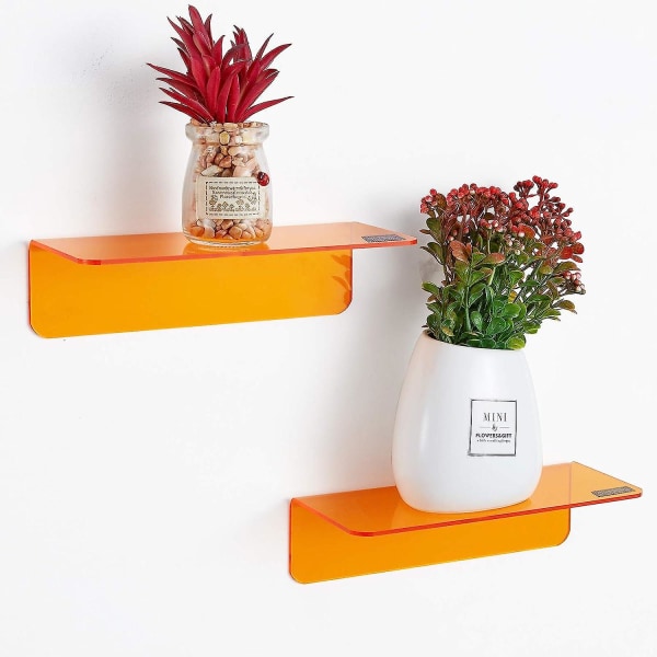 Set med 2 små självhäftande vägghyllor (orange