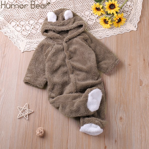 Humorbjörn Baby Jumpsuit med Lång Ärm Cartoon Stil Spädbarn Jumpsuits Toddler Babykläder Höst Vinter BA019 brown 0-3M