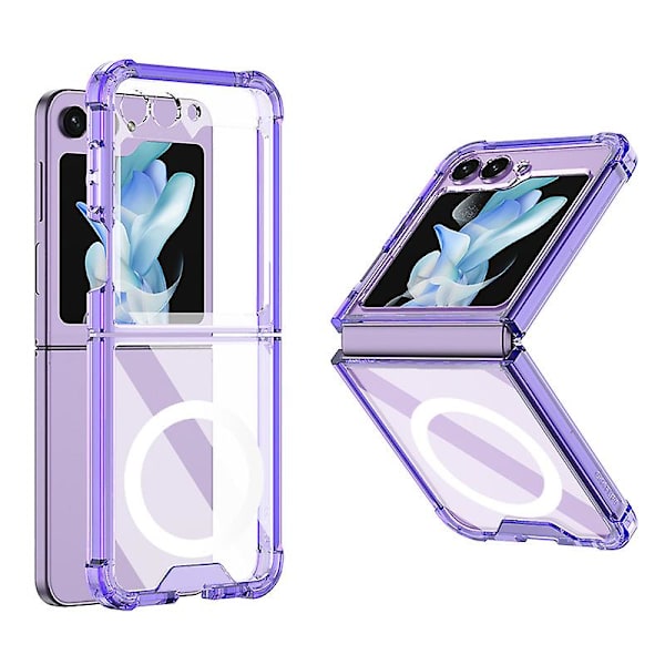 Z Flip 5 klart etui, magnetisk krystalklart stødsikkert etui til Samsung Galaxy Z Flip 5 kompatibel med Magsafe Purple