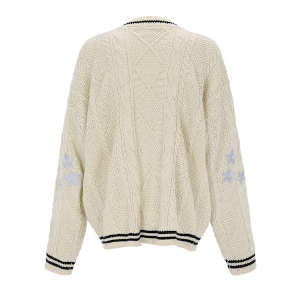 Håndlaget Folklore Cardigan med rød stjerne, stjernebrodert merch topp, størrelse C L