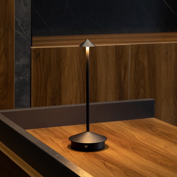 Dimbar LED-bordlampa i aluminium, IP54-skydd, för inomhus/utomhusbruk, H29cm, EU-kontakt - Svart