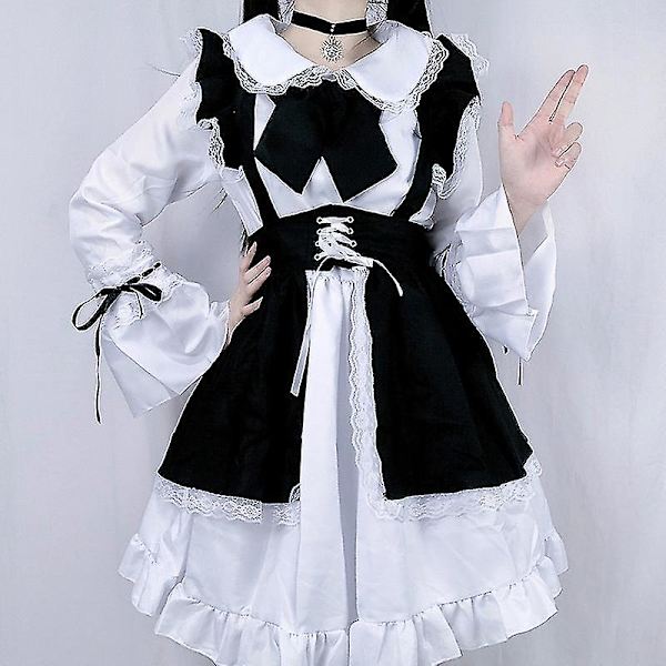 Kvinnor Maid Outfit Anime Klänning Förkläde Klänning Lolita Klänning Män Cafe Kostym Cosplay Female-L