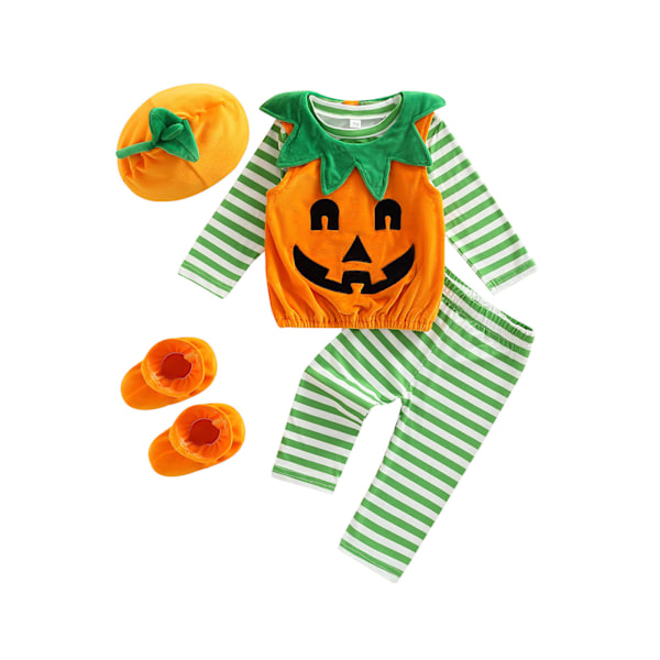 Ma & baby Halloween -asut 0-3-vuotiaille vauvapojille ja -tytöille, kurpitsavaatteet vastasyntyneille, pitkähihaiset paidat + housut + hattu + kengät Naranja 6-12Months