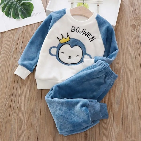 Baby Piger og Drenge Koralsoft Fleece Pyjamas Sæt Tyk Flanel Varme Pyjamas 2 stk Vinter Nattøj Gatito gris 3T(XL)110