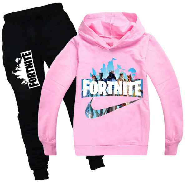 Fortnite träningsoverall Set Hoodie Jumper Topp+byxor Passar sportkläder Z rosa pink 5-6 years