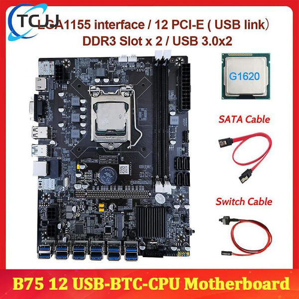 Lga1155 8st moderkort G1620 till USB stöd 2ddr3 B75 USB Btc set Only G1620 CPU