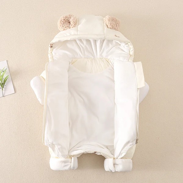 Baby vinterdress tykk varm romper med hette inni nyfødt baby gutt jente yttertøy Beige 12-18M(90)