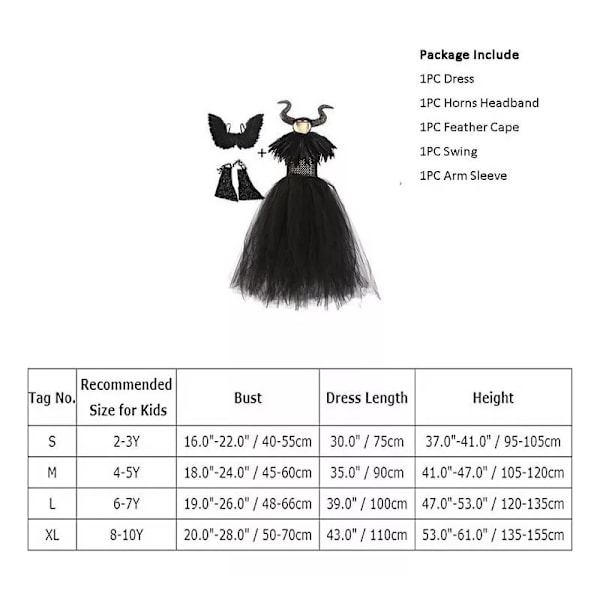 Maleficent kostume til piger, heks og dæmon M