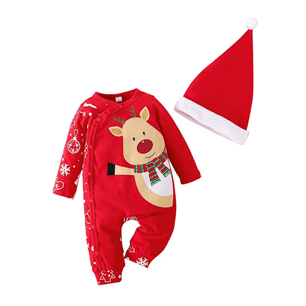 Jule-Romper for baby 0-18 måneder, nyfødt tegneserie-romper med julehatt for babyer Rojo 3-6M