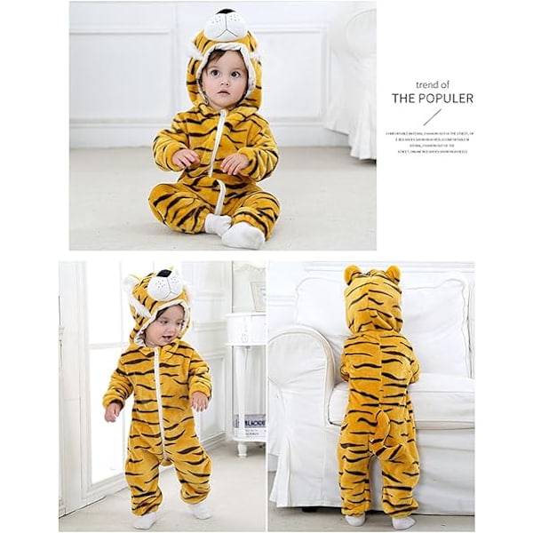 Baby Jumpsuit 0-36M Pojkar Flickor Vinter Jumpsuit Flanell Djurdräkt Kläder med Huva Varma Söta Pyjamas Yellow 90