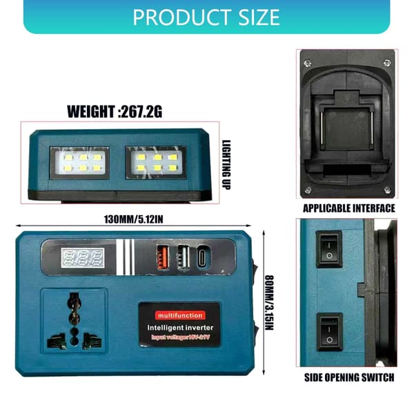 21V til 220V Intelligent Batteriomformer Dobbelte USB-grænseflader Holdbar