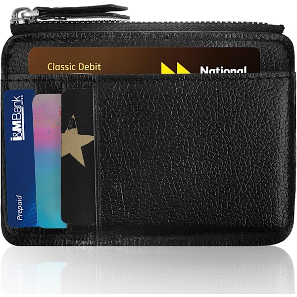 Slim Credit Card Holder, Leather ID Case Wallet Zip Thin Coin Purse Front Pocket Wallet for Women Men