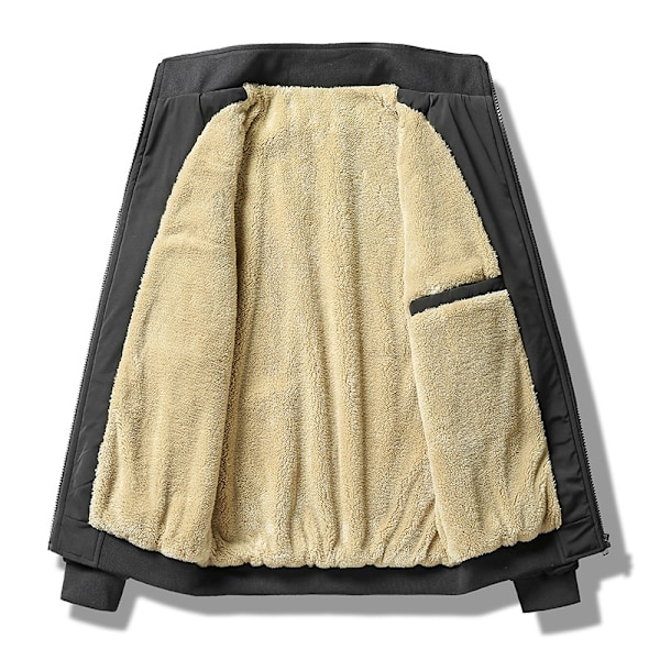 Mænds Varme Quiltede Jakker Stående Krave Tyk Fleece Business Frakker Efterår Vinter Tøj Black 3XL
