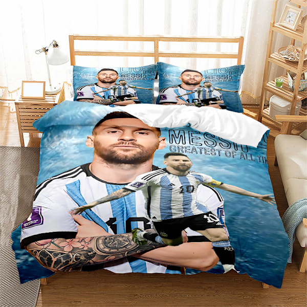 Messi 3D-tryckt tredelad täcke, lakan och örngott
