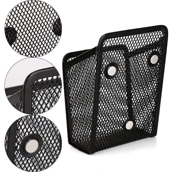 2 Pcs Mesh Magnetic Pen Holder, Magnetic Storage Basket, Black, A