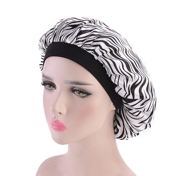 Kvinder Natsovehætter Frizzy Hair Care Bonnet Hat Sleep Head Covers Wrap Zebra