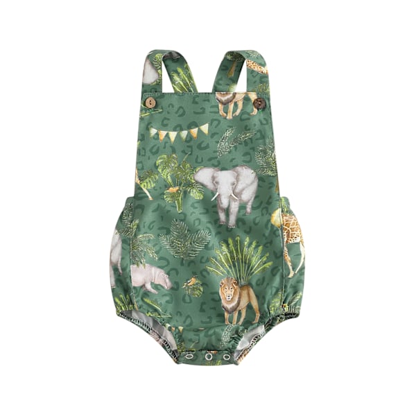 Ma & baby Nyfødt Dyreprint Romper Ærmeløs Baby Dreng Pige Sommer Jumpsuits 0-18M Verde 6-12Months