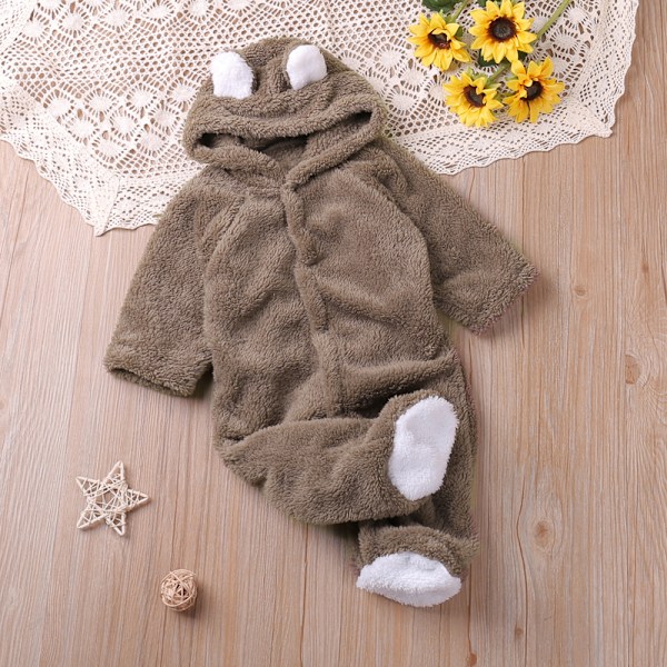 Humor Bear Baby Rompers Langærmet Tegneserie Stil Spædbarn Jumpsuits Toddler Baby Tøj Efterår Vinter BA019 khaki 0-3M