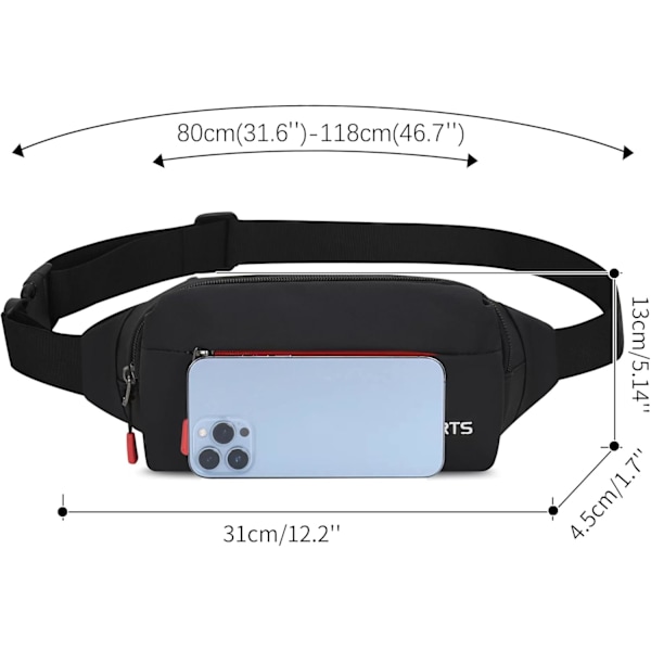 Hundelufter-Bum Bag Vandtæt Talje Fanny Pack med Justerbar Bælte Bumbag til Kvinder Mænd Rejser Løbetur Vandreture Jogging Udendørs Sport, Sort, L